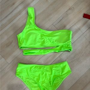 Bright green swimsuit